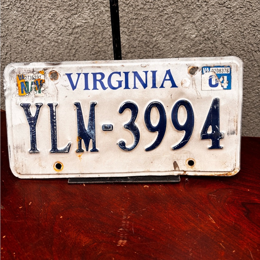 Vintage Virginia License Plate YLM-3994 - White & Blue